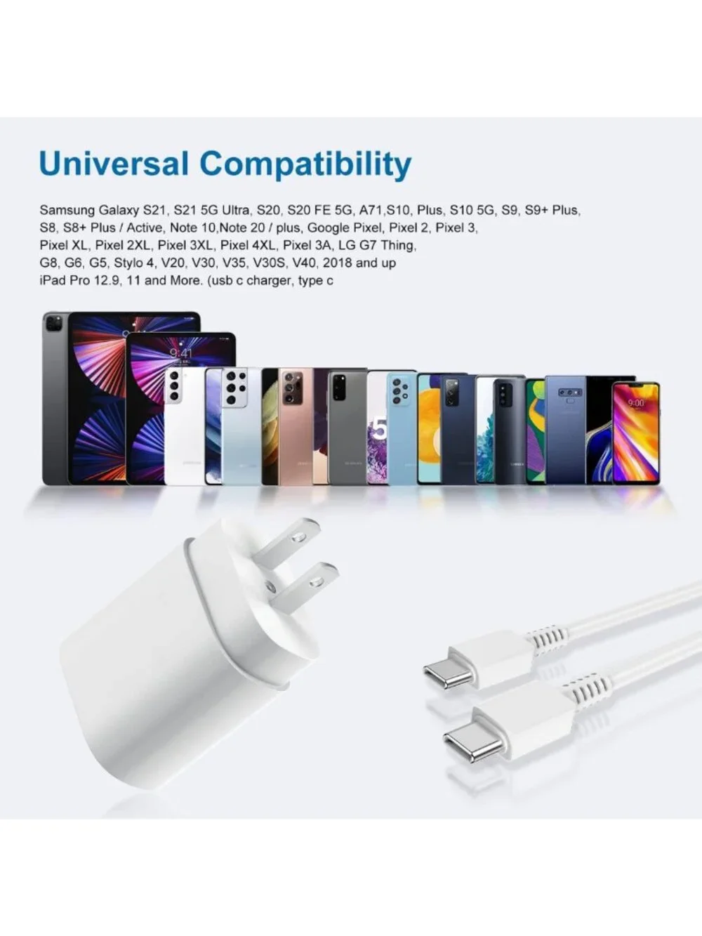 2-Pack 25W USB-C Fast Charging Blocks & 10ft Cables for Galaxy & More